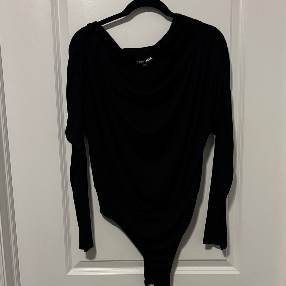 Fashion Nova Black Draped Bodysuit